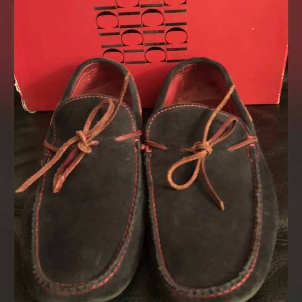 Authentic CH Carolina Herrera men’s navy blue suede loafers shoes Sz 8